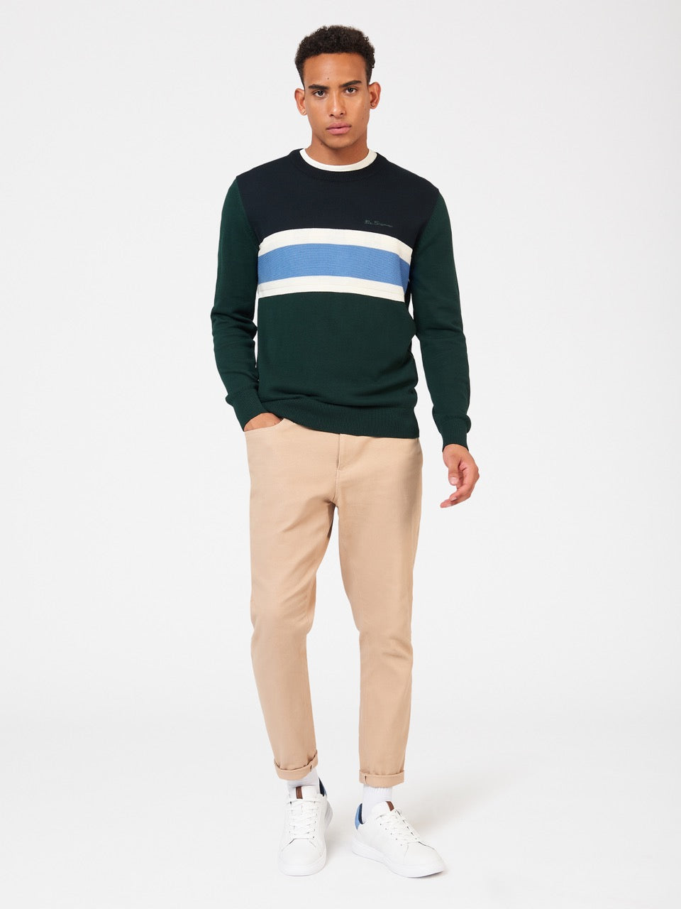 Knitwear Ben Sherman Chest Stripe Crewneck Vert Foncé | OMW-33294966